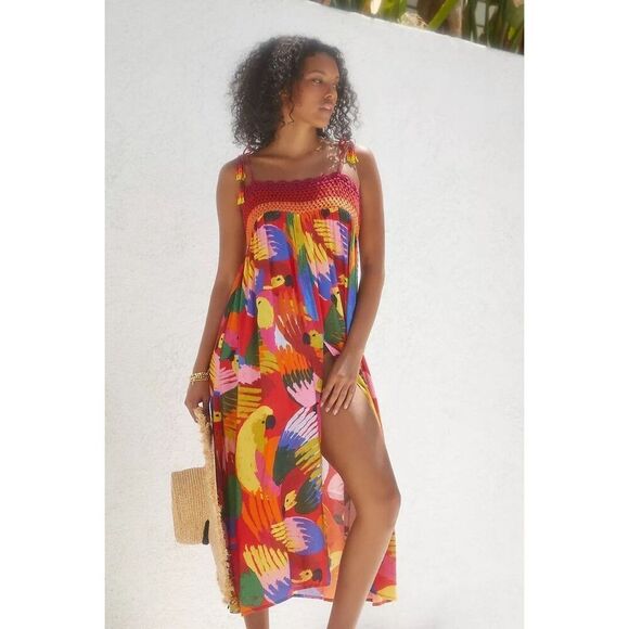Anthropologie Farm Rio Macaw Party Crochet Cover Up Dress Large L NEW - Picture 4 of 7